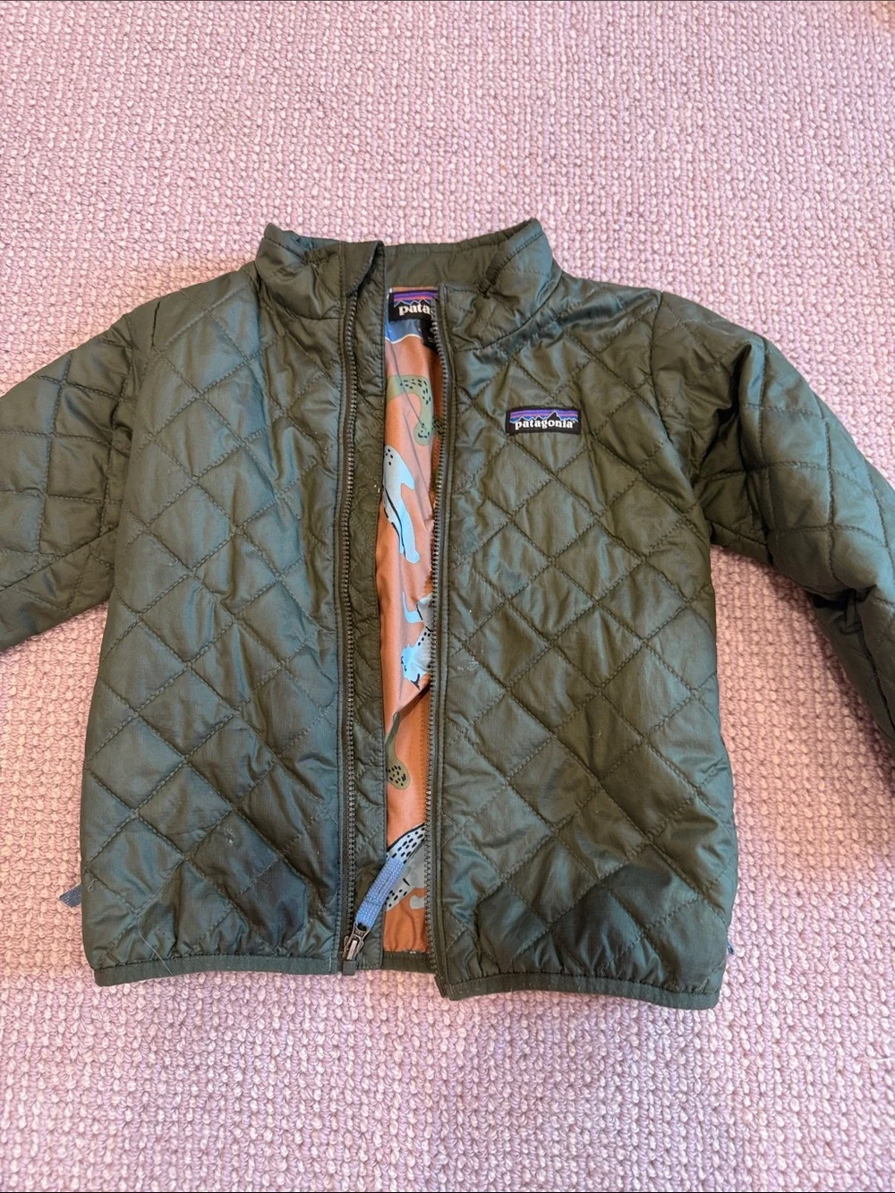 Patagonia Kids Olive Green Quilted Puffer Jacket